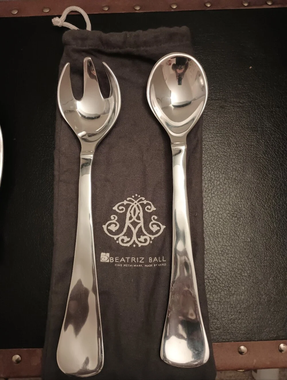 Beatriz Ball Stainless Salad Serving Set W Serving Utensils Polished Silver Tone